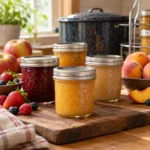Home-canned fruit purées in assorted jars