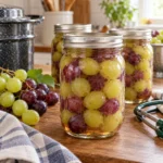 Home-canned whole green and purple grapes