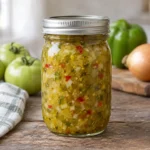 Jar of finely chopped green tomato relish