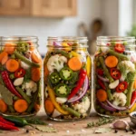 Hot Pickle Mix in glass canning jars — home canning recipe