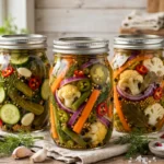 Indiana State Fair – Blue Ribbon Tangy Mixed Pickles in glass canning jars — home canning recipe