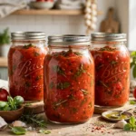 Italian Style Tomato Sauce in glass canning jars — home canning recipe