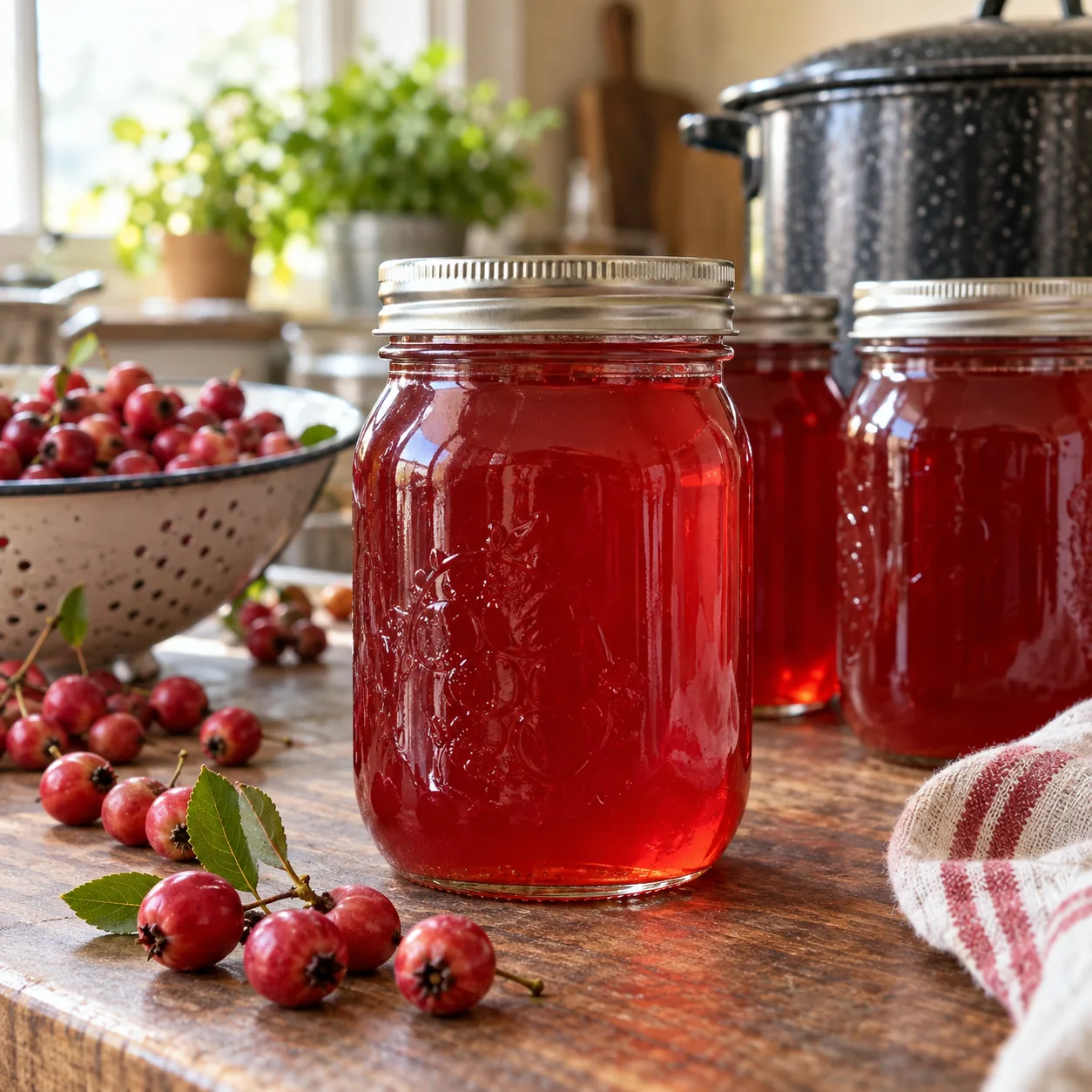 Home-canned ruby mayhaw juice