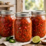 Mexican Tomato Sauce in glass canning jars — home canning recipe