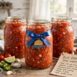 Mrs. Wages® Blue Ribbon Salsa in glass canning jars — home canning recipe