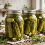 Mrs. Wages Dill Pickles Recipe in glass canning jars — home canning recipe