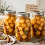 No-sugar added cantaloupe pickles in glass canning jars — NCHFP tested recipe
