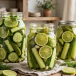 Old South Cucumber Lime Pickles in glass canning jars — home canning recipe