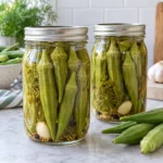 Two sealed jars of pickled whole okra with dill and garlic