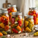 Pickled Sweet Peppers in glass canning jars — home canning recipe