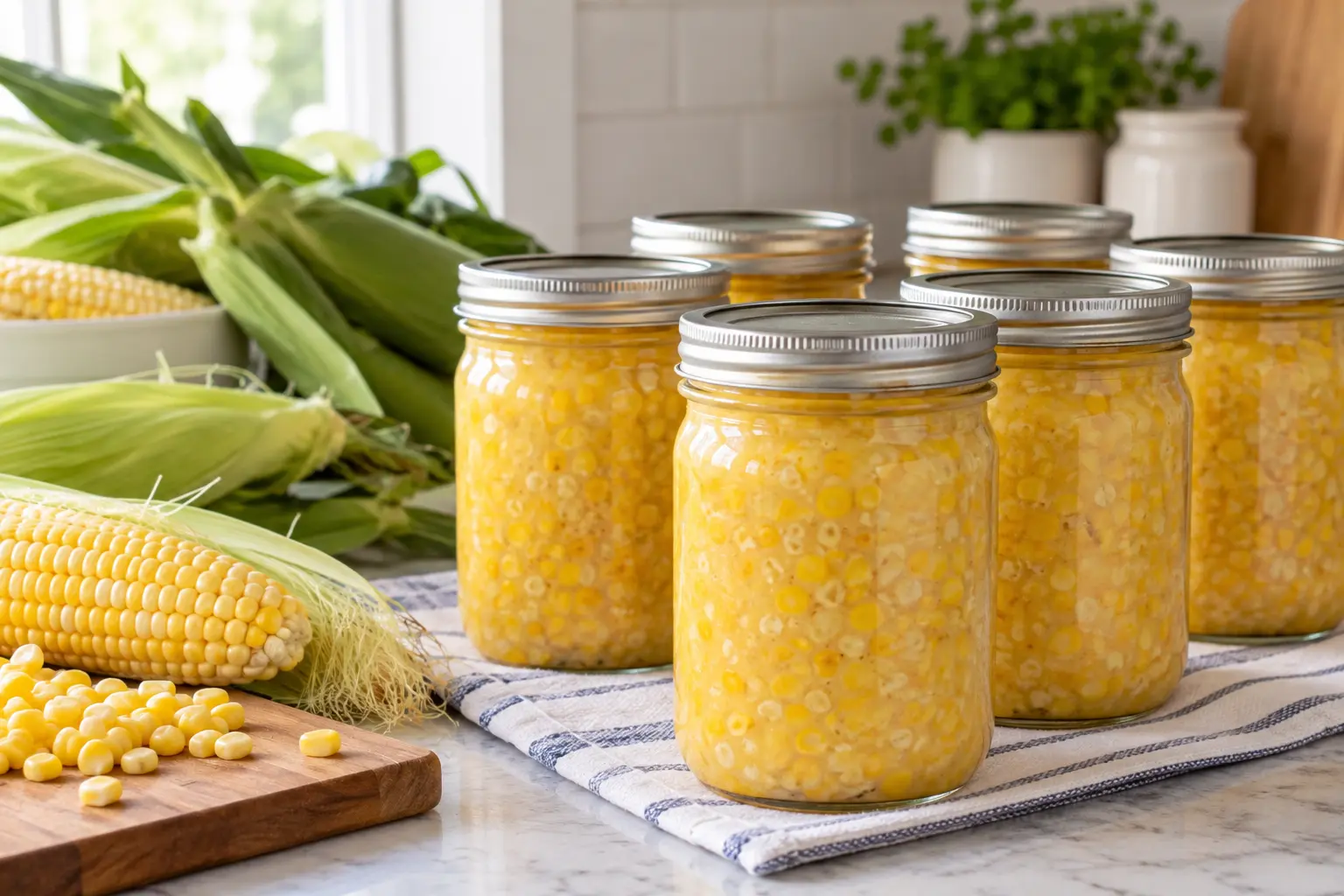 Home pressure-canned cream-style corn in jars — NCHFP recipe