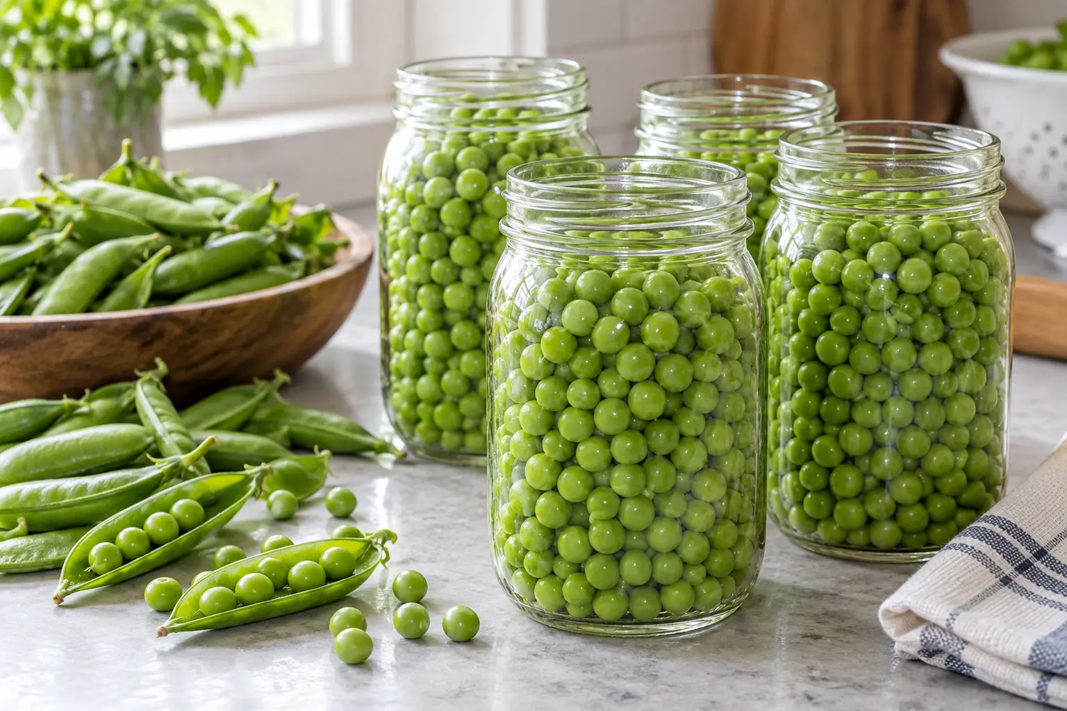 Home pressure-canned green or English peas in jars — NCHFP recipe