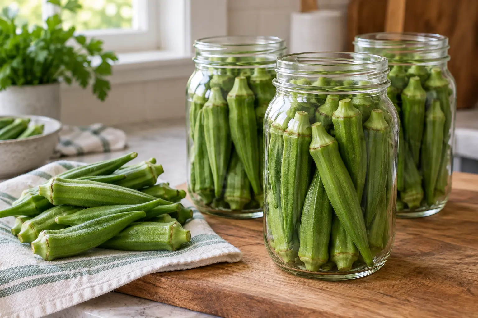 Home pressure-canned okra in jars — NCHFP recipe