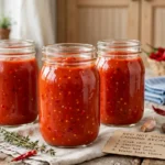 Red Hot Sauce in glass canning jars — home canning recipe