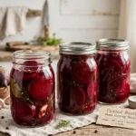 Red Ribbon Pickled Beets in glass canning jars — home canning recipe