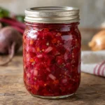 Jar of ruby-red root vegetable relish