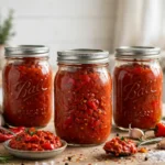 Roasted Red Pepper Spread in glass canning jars — home canning recipe