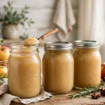Shirley Camp’s Homegrown Applesauce in glass canning jars — home canning recipe