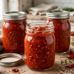 Shirley Camp’s Homemade Chili Sauce in glass canning jars — home canning recipe