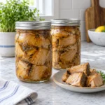 Two sealed pint jars of pressure-canned smoked fish pieces