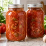 Two jars of meatless home-canned spaghetti sauce with vegetables