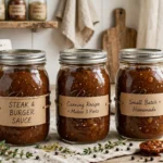 Steak & Burger Sauce in glass canning jars — home canning recipe
