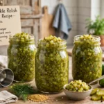 Sweet Pickle Relish in glass canning jars — home canning recipe